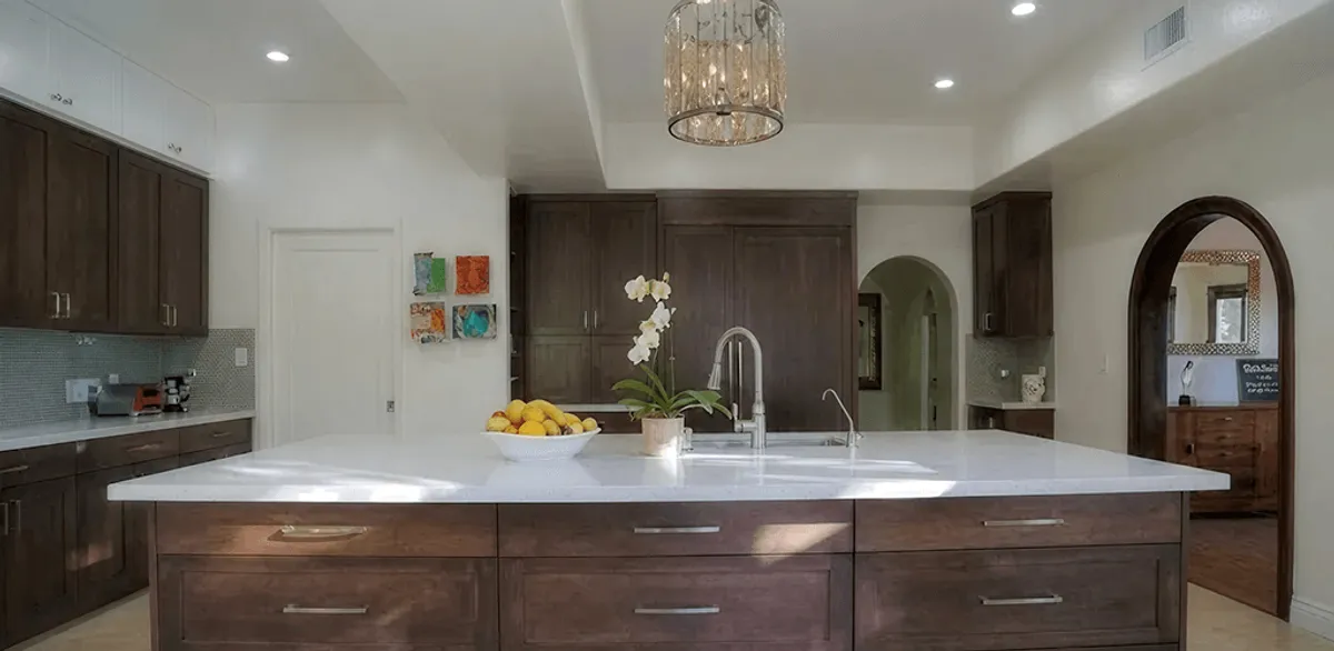 Cabinet refacing project with updated kitchen cabinets and island in Pembroke Pines, FL